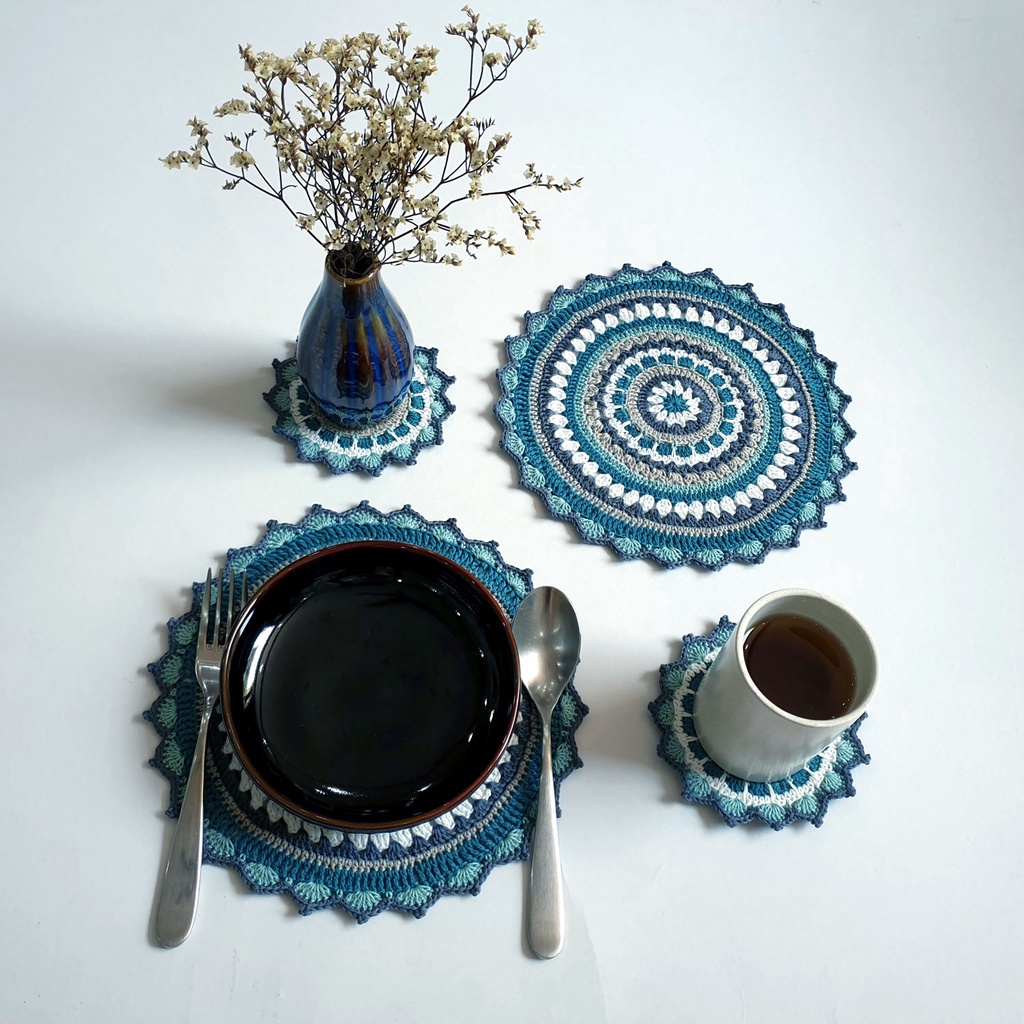 Tấm lót trang trí phong cách Mandala, đệm lọ hoa, dùng trên bàn ăn, lót ly cốc