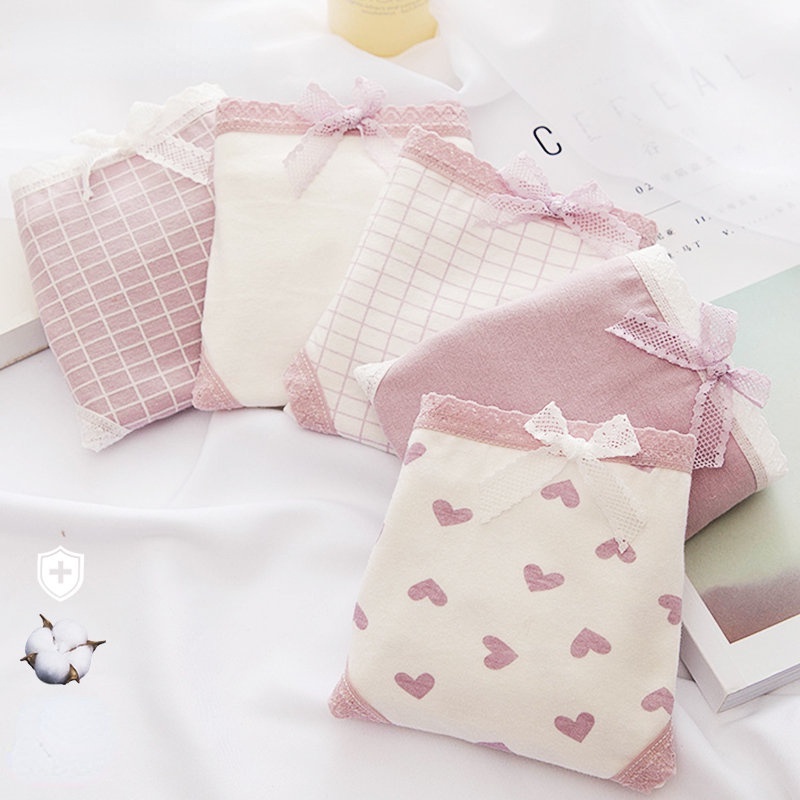 Quần Lót Cotton Họa Tiết Trái Tim Dễ Thương Cho Nữ