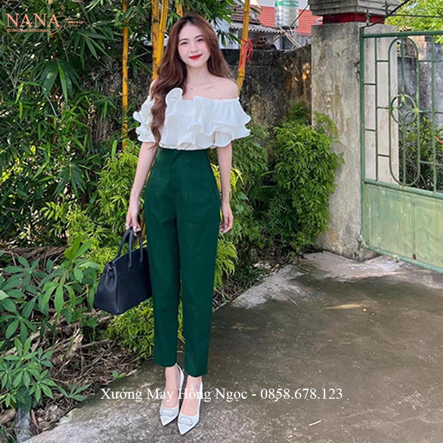 Quần baggy cạp cao bản to rộng 2 nút màu Đen dáng quần tây nữ công sở đi học lưng cao vải mềm dày co giãn nhẹ