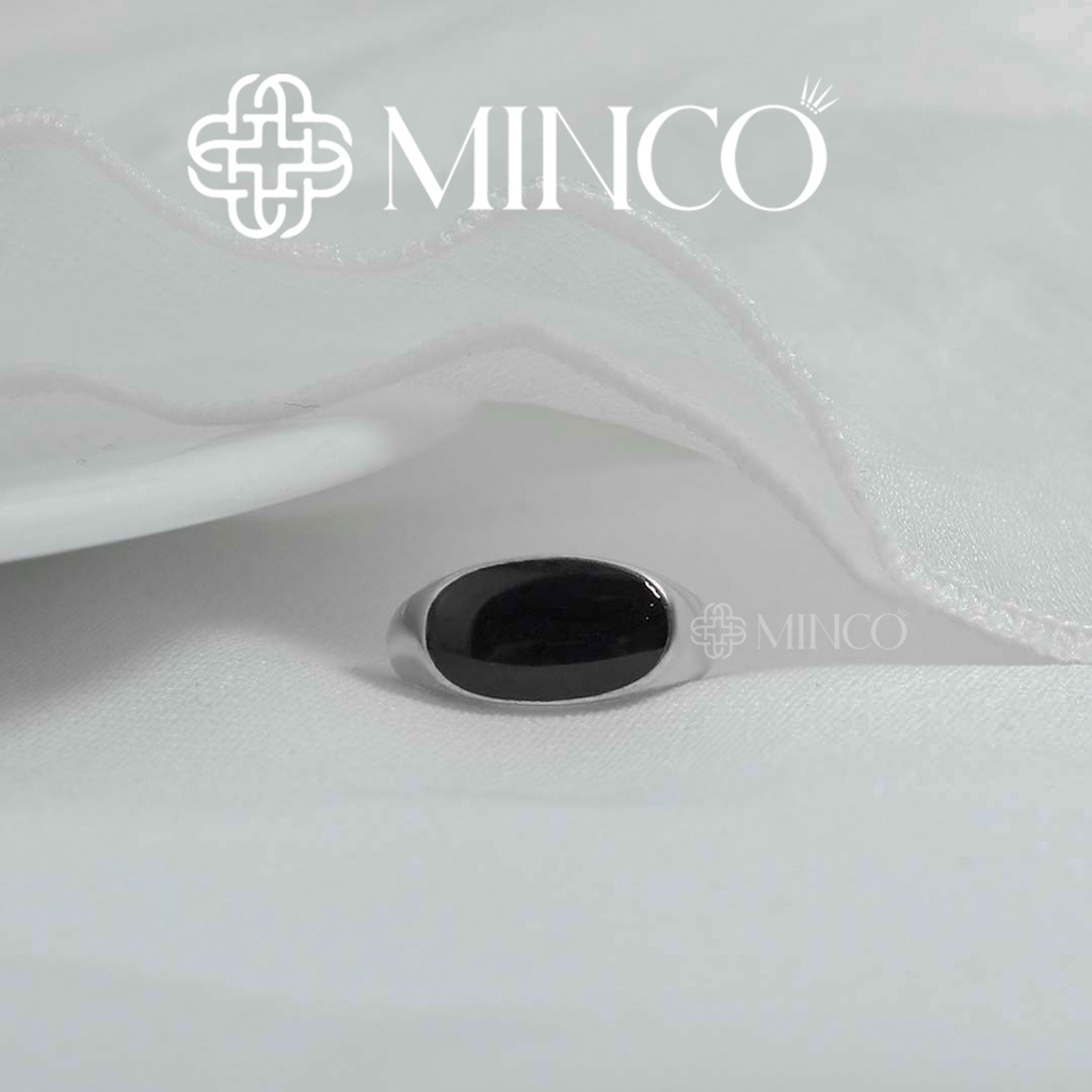 Nhẫn nữ đính đá đen Oval Minco Accessories thiết kế free size phong cách cá tính NT102-6