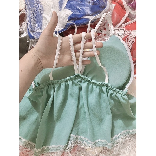 BỘ NGỦ NỮ - BỘ NGỦ DÂY VOAN LỤA VIỀN REN CÓ MÚT SIÊU SEXY