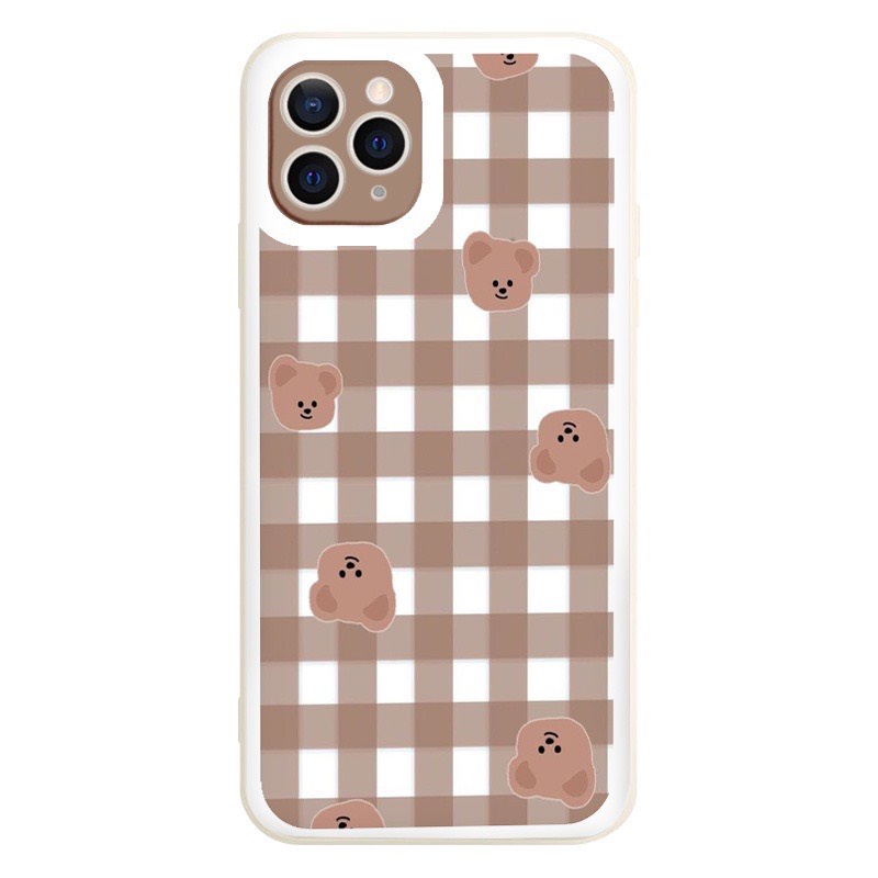 Ốp Lưng Iphone Cạnh Vuông, Bảo Vệ Camera Gấu Caro ip 7Plus,8Plus,x,xs,xsmax,11,11promax,12,12promax,13,13promax
