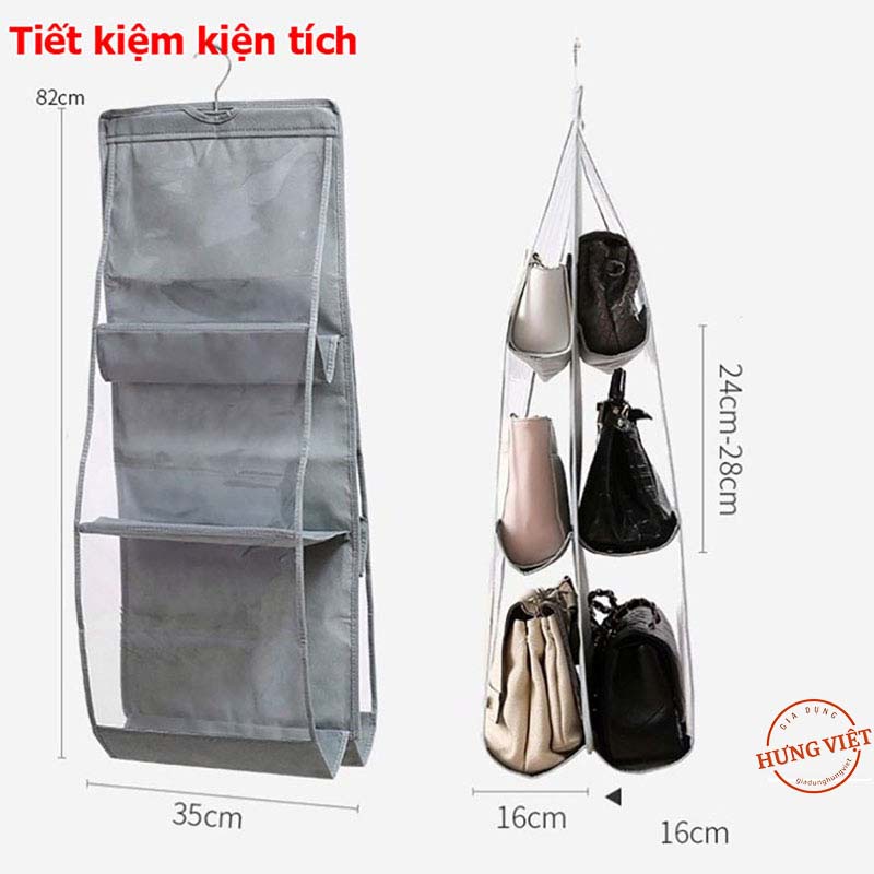 Túi đựng giỏ xách 6 ngăn đa năng treo tường hoặc tủ quần áo, giúp chắn bụi tiện dụng, [TÚI TREO GIỎ]