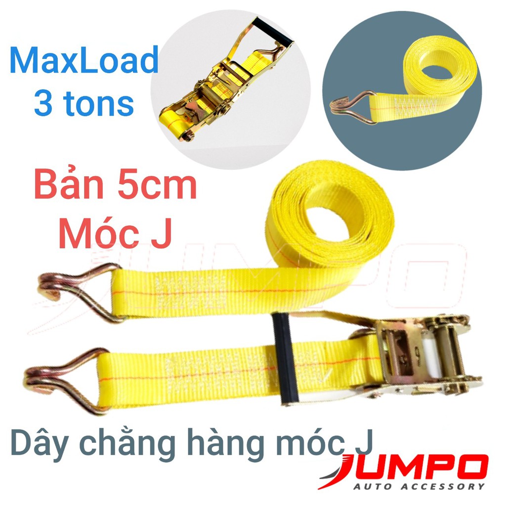 [Jumpo] Dây cảo chằng hàng 3 tấn 5cm móc J vàng [nhiều size]