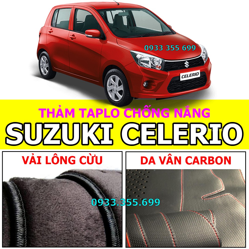 Thảm Taplo SUZUKI CELERIO bằng Nhung lông Cừu, Da vân Carbon, Da vân Gỗ 2017 2018 2019 2020