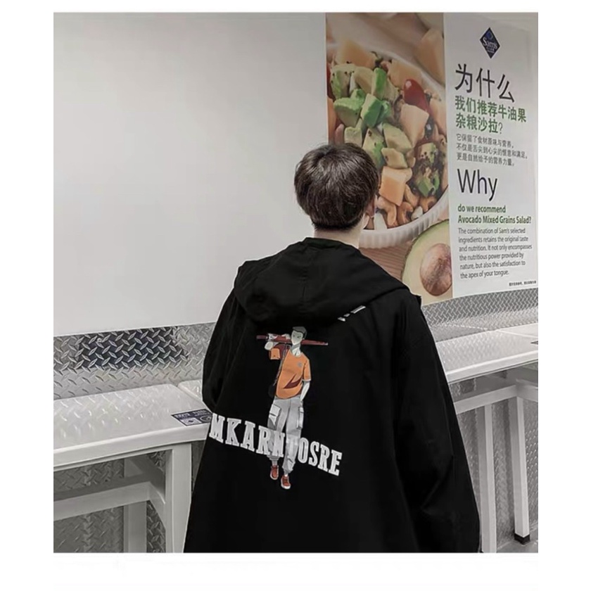 Áo Khoác Gió Nam Có Nón Chất Dù Hai Lớp Logo Thêu, Hình Lưng In Phong Cách Trẻ Trung Form Rộng Thoải Mái [NEW UNISEX]