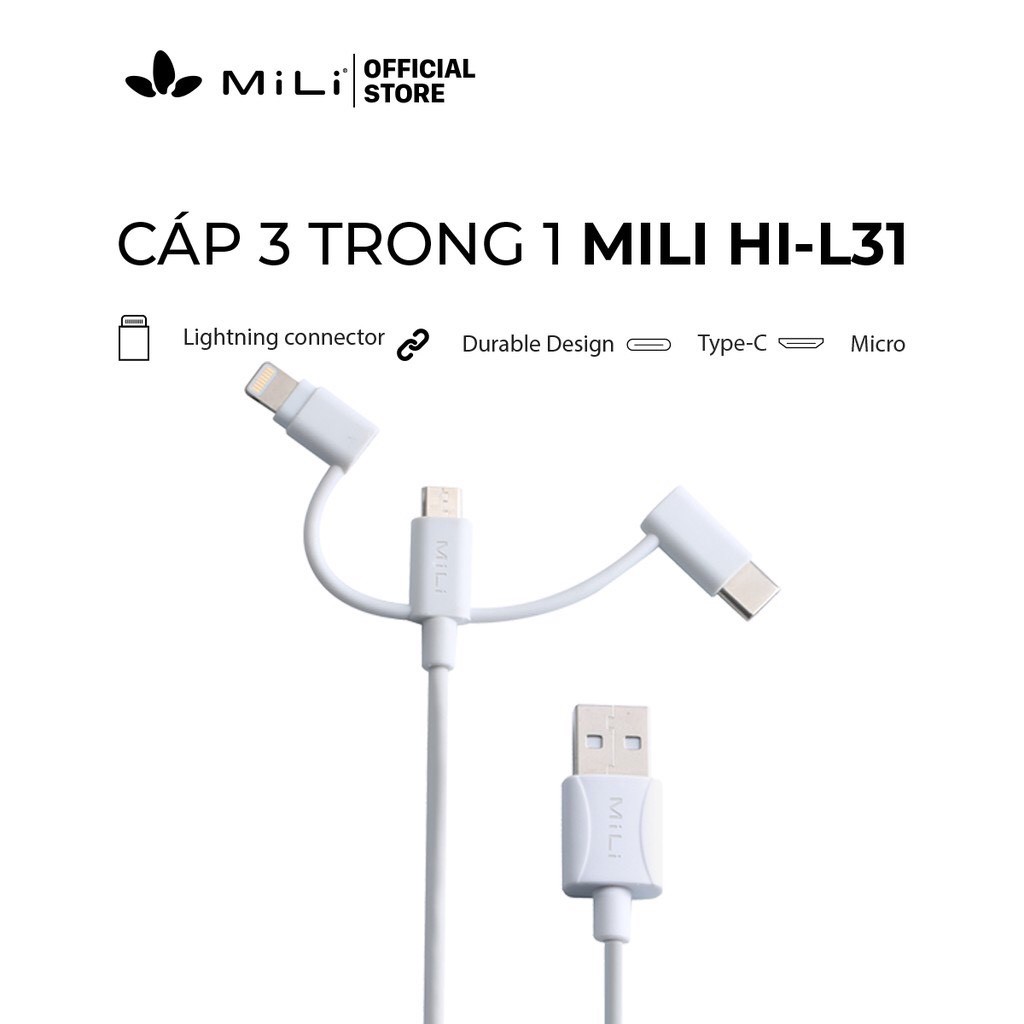 Cáp 3in1 MiLi - HI-L31 màu trắng - Hàng Chính Hãng