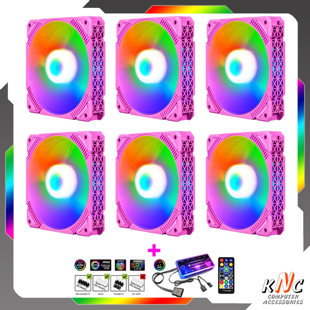 Bộ Quạt Tản Nhiệt Pink P1 12cm Fan Led RGB Đồng Bộ Mainboard - Hub Coolmoon - Nháy Nhạc