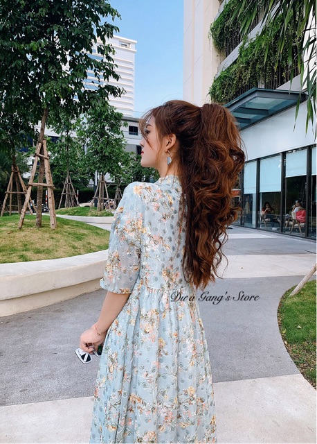 [Free ship] Đầm Dáng Suông Đầm maxi voan hoa thêu xanh Dưa Gang store DMH01 bánh bèo siêu dễ thương bầu bí bon chen thoá | BigBuy360 - bigbuy360.vn
