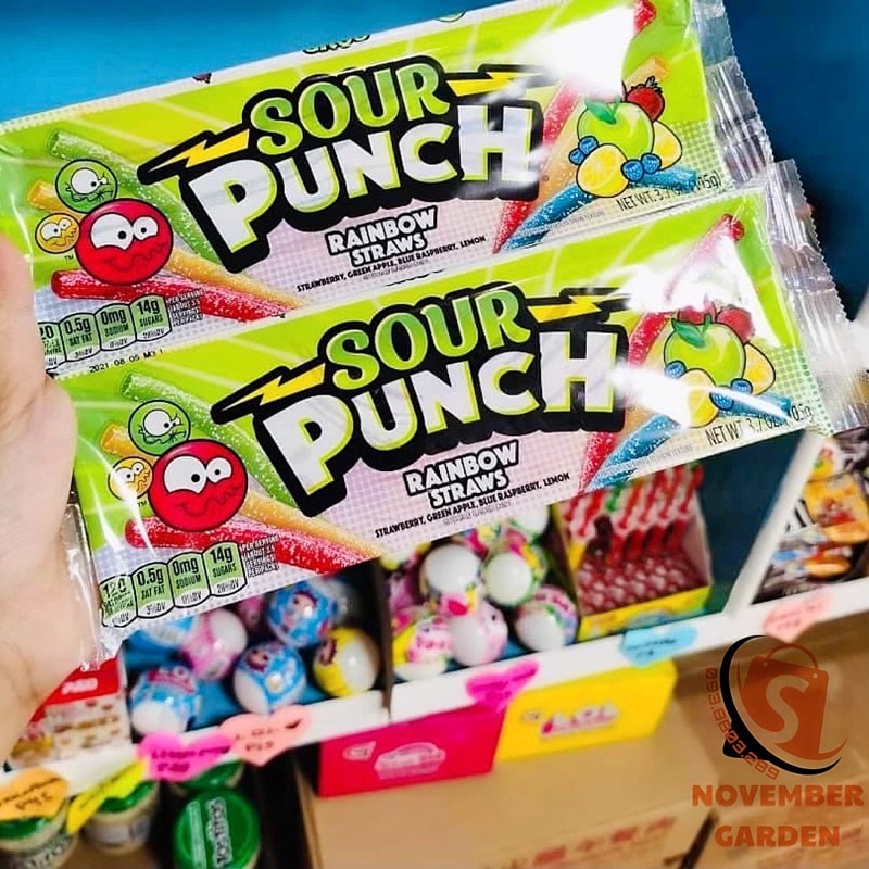 Nguyên Hộp Kẹo dẻo trái cây Sour Punch Rainbow Straws Mỹ 24 cái