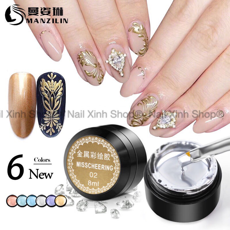 Gel vẽ nail , vẽ nổi 3D ,gel vẽ đặc màu vàng - màu bạc Hot trend 2020