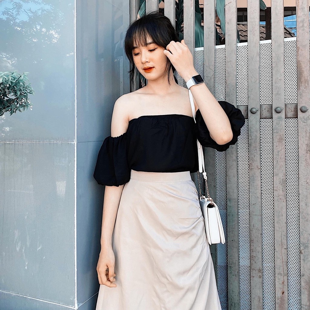ẢNH THẬT - Set áo croptop rớt vai + chân váy xòe (Hàng cao cấp)