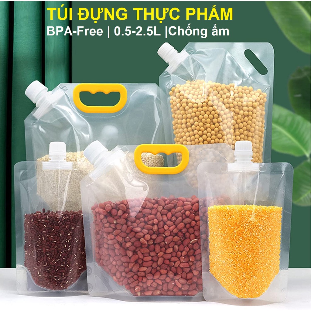 Túi đựng gia vị  Đựng gạo, hạt đậu, ngũ cốc có tay cầm kèm Nắp chống ẩm