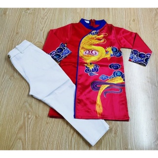 Combo áo dài mẹ và bé trai kèm mấn