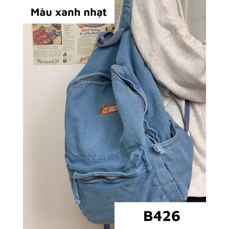 Balo đi học nữ vải jean thời trang ulzzang hàn quốc vừa laptop 14inch B426