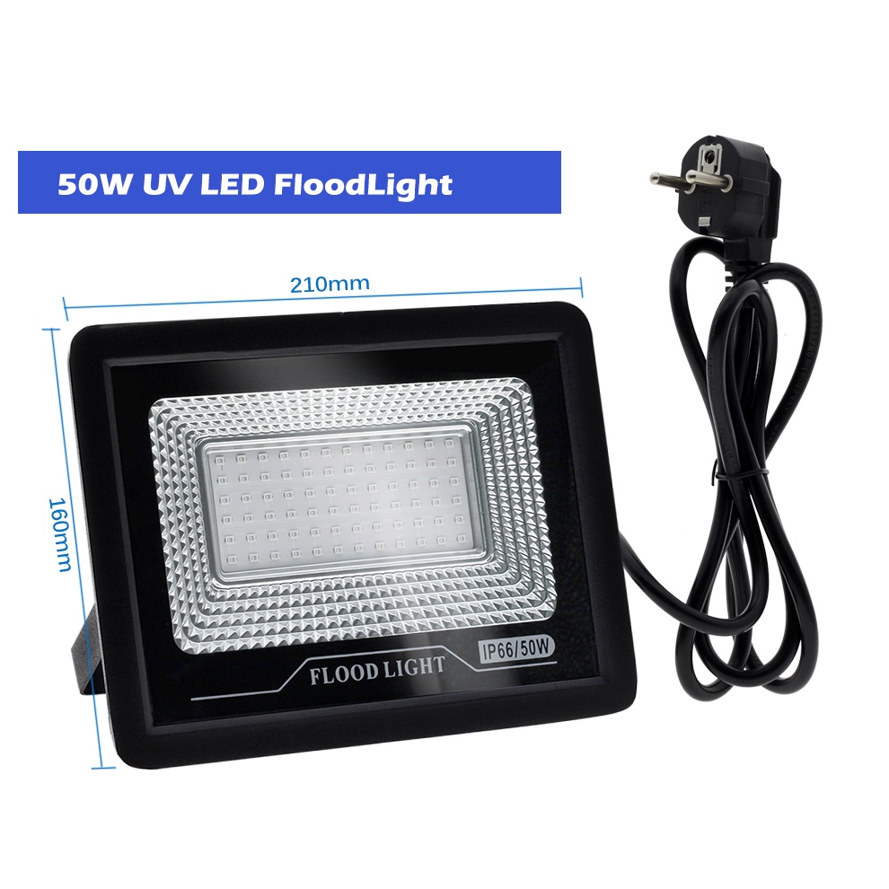UV LED Đèn pha huỳnh quang chống thấm 50W 100W resin uv Đèn LED tia cực tím Ánh sáng đen IP66 Đèn pha chống thấm nước Trang trí Giáng sinh Tiệc Halloween