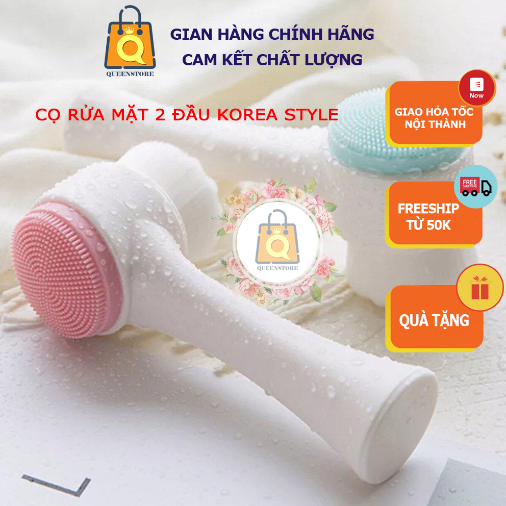 Cọ Massage Rửa Mặt Silicon 2 Đầu Sạch Bụi Sâu, Se Khít Chân Lông, Ngừa Mụn Cám Đầu Đen Tẩy Da Chết Mềm Mịn - QueenStore