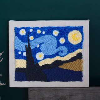 Set Thêu Nổi Thêu Xù Punch Needle Starry Night - Van Gogh Dùng Len Sợi
