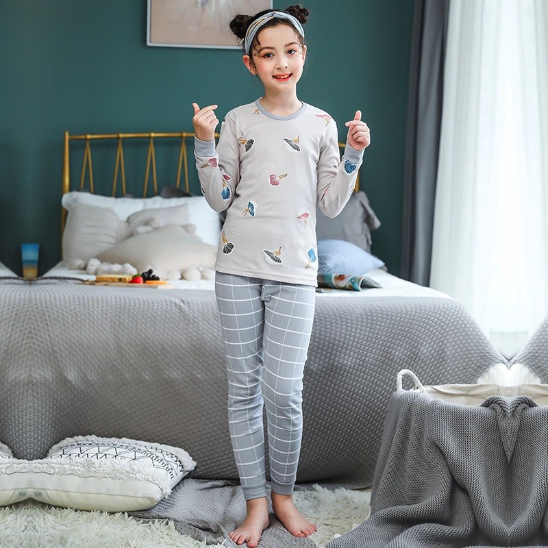 Girl Sleepwear Cotton Pajamas Suit 8-18Yrs Youth Cartoon Bear Homewear Teen 2pcs/set Clothes
