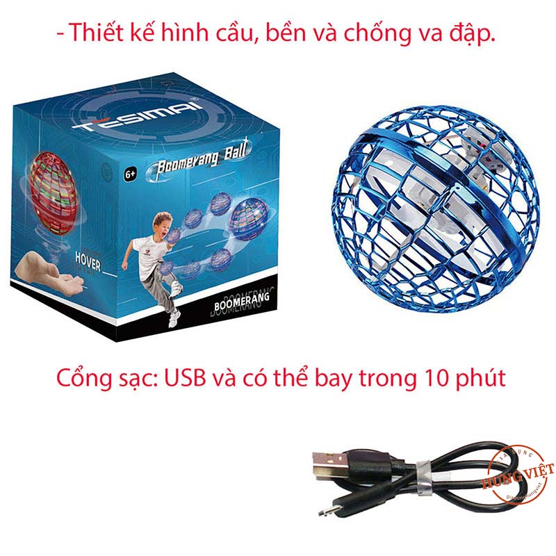 Đồ Chơi Bóng Bay Nhựa UFO Xoay Tròn Hiệu Ứng Boomerang Cổng Sạc USB, Đèn Led Đẹp Mắt [BONG XOAY MA THUAT]