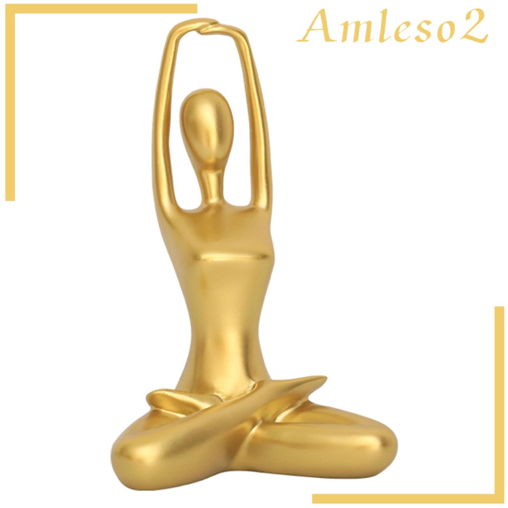 Tượng nhỏ tư thế ngồi thiền yoga bằng gốm và nhựa resin màu vàng trang trí nội thất