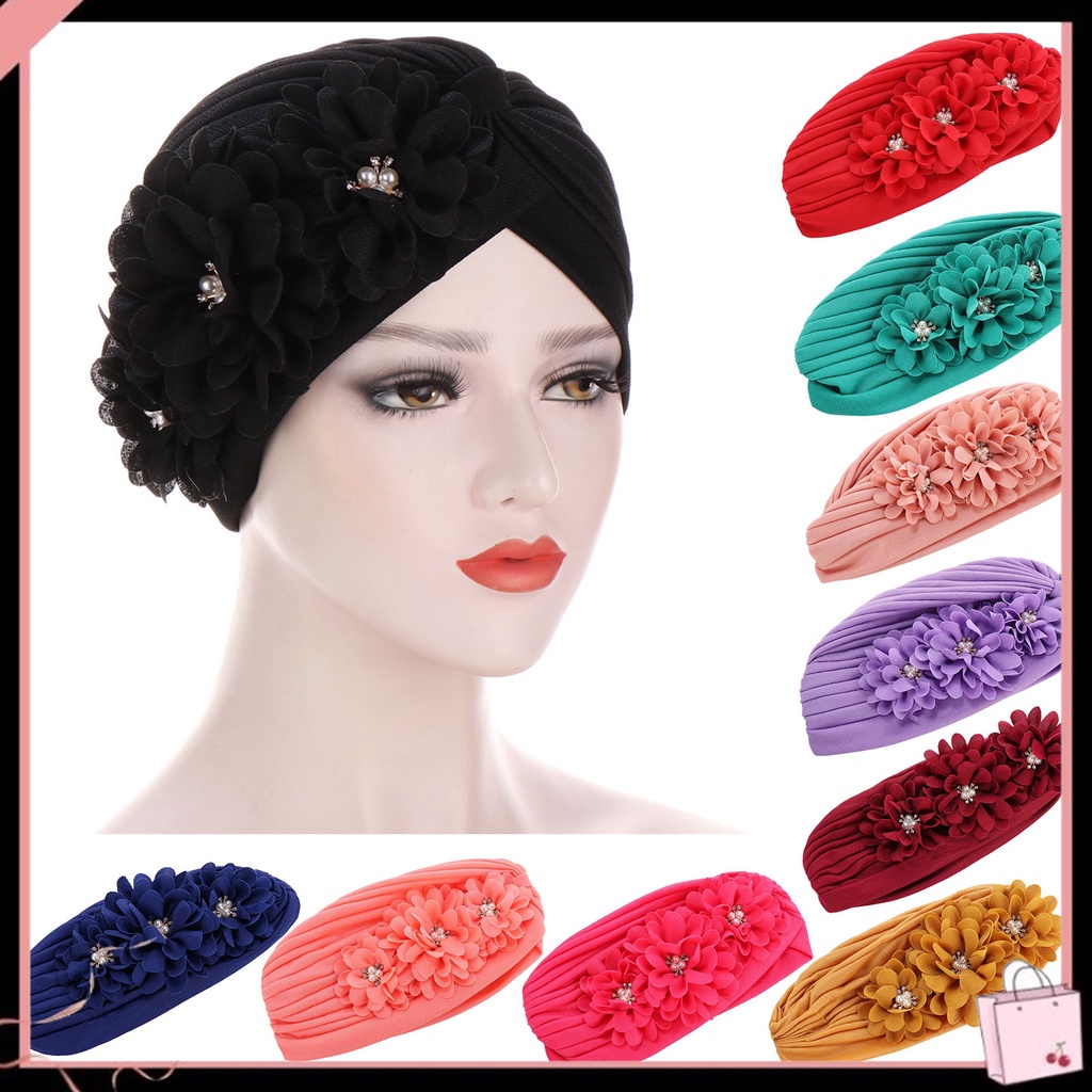 Mũ Trùm Đầu Thiết Kế Ba Bông Hoa Co Giãn Chống Rụng Tóc