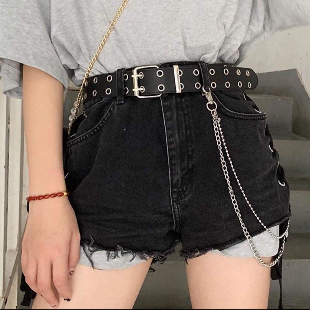 Thắt lưng xích 2 hàng lỗ kèm chain đôi