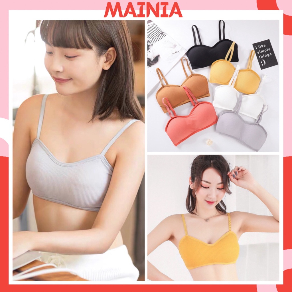 Áo  Bra Cotton Thun Gân Tăm 2 Dây Màu Trơn Co Giãn Áo Lót Học Sinh Mainia Shop