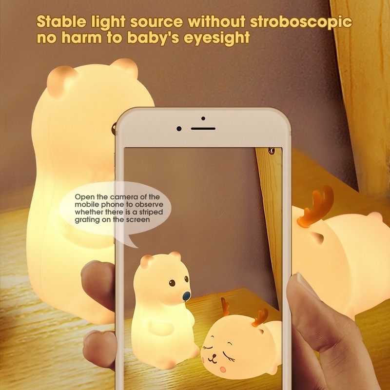 Đèn Ngủ Bảo Vệ Mắt Hình Gấu Hoạt Hình Bằng Silicon Mềm Cổng Sạc USB