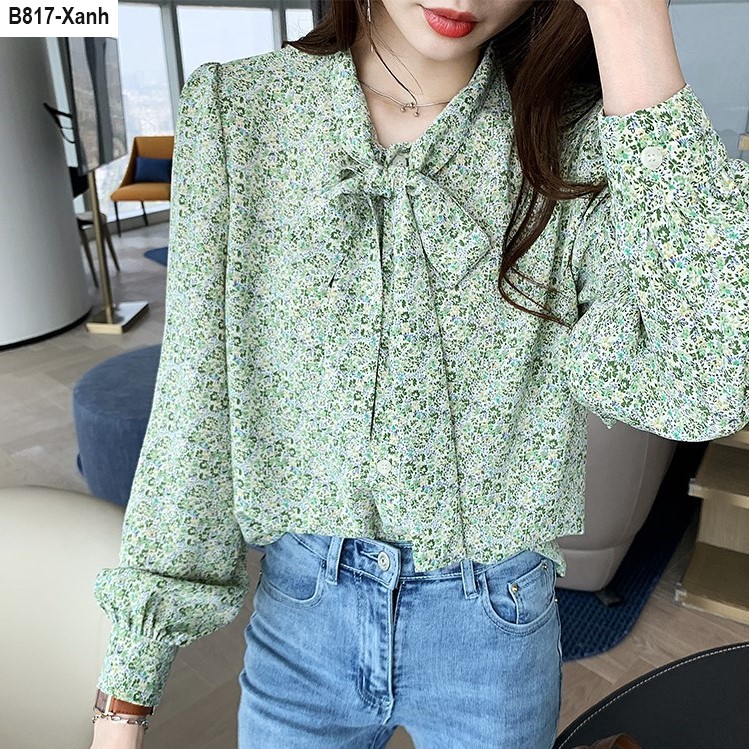 B817- ÁO SM hoa nhí cột nơ