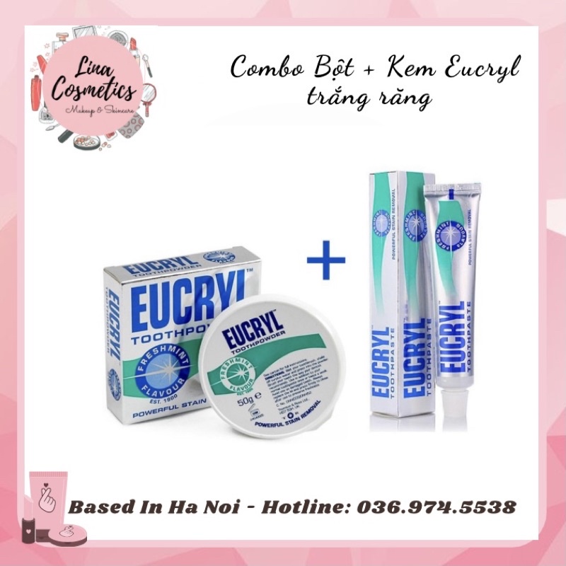 Combo Bột Trắng Răng và Kem Đánh Răng Eucryl Anh Quốc