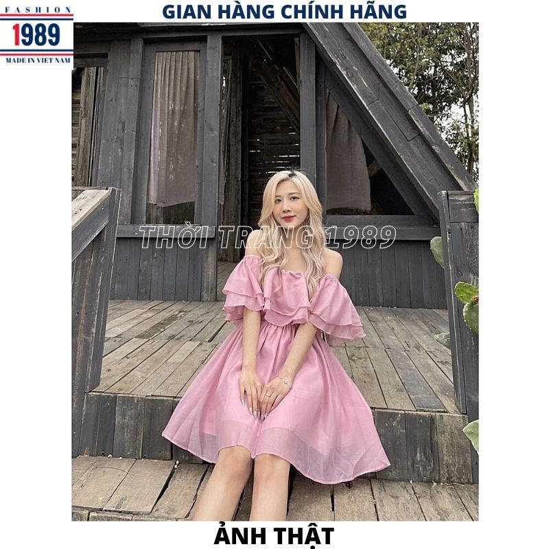 Đầm - Váy voan tơ trễ vai tay bồng 2 lớp cực xinh tiểu thư bánh bèo dễ thương ulzzang đầm công chúa -PHƯƠNG 1989