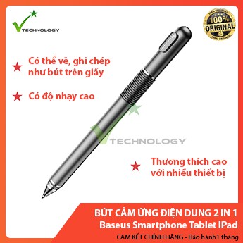 Bút Cảm Ứng Điện Dung 2 Trong 1 Baseus Smartphone Tablet IPad - Xám đen - Hàng chính hãng