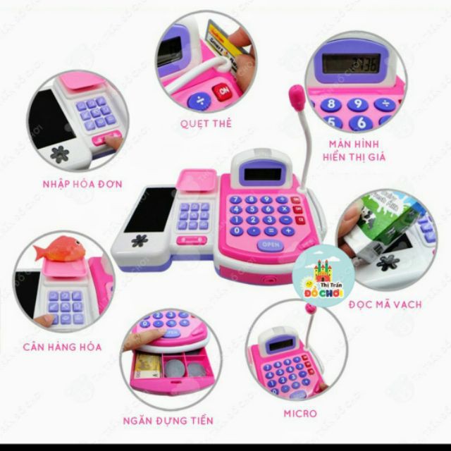 LOẠI ĐẸP-  Đồ chơi trẻ em Cash register máy tính tiền siêu thị nhiều món sử dụng pin,phù hợp cho bé 3 tuổi 5 tuổi trở lê