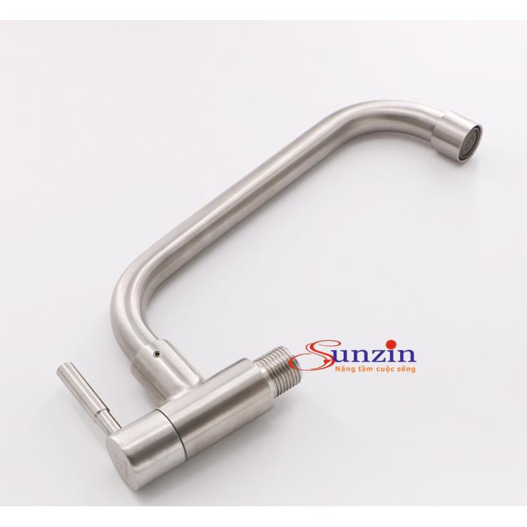 Vòi rửa chén cắm tường đơn cần quay inox 304, tặng thêm 1 cuộn băng tan