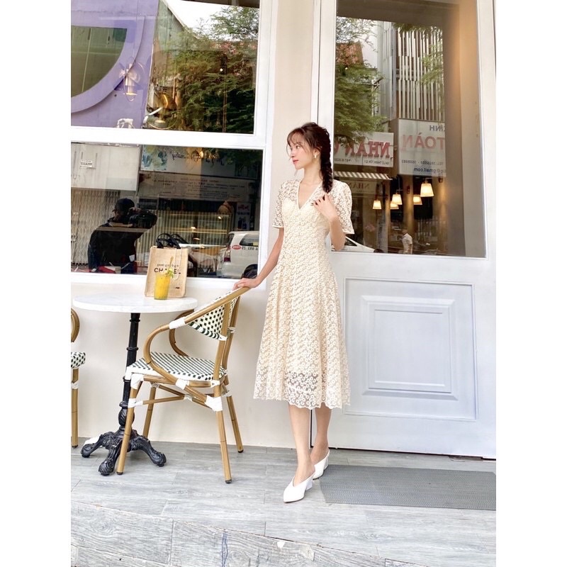 Pass Đầm Hoivu ren hoa cúc trắng kem Size M Daisy Dress