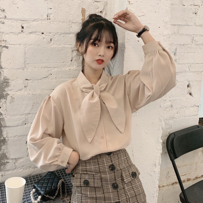 SM02 Sơ mi cổ thắt nơ bánh bèo (Có ảnh thật)