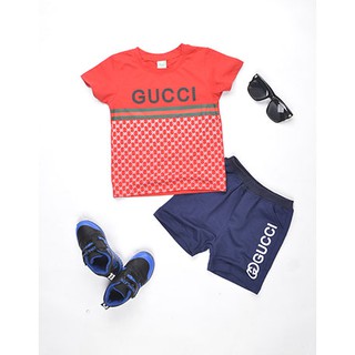 Đồ Bộ Bé Trai Gucci Ngắn Tay Đỏ Đại_Size 9-15T