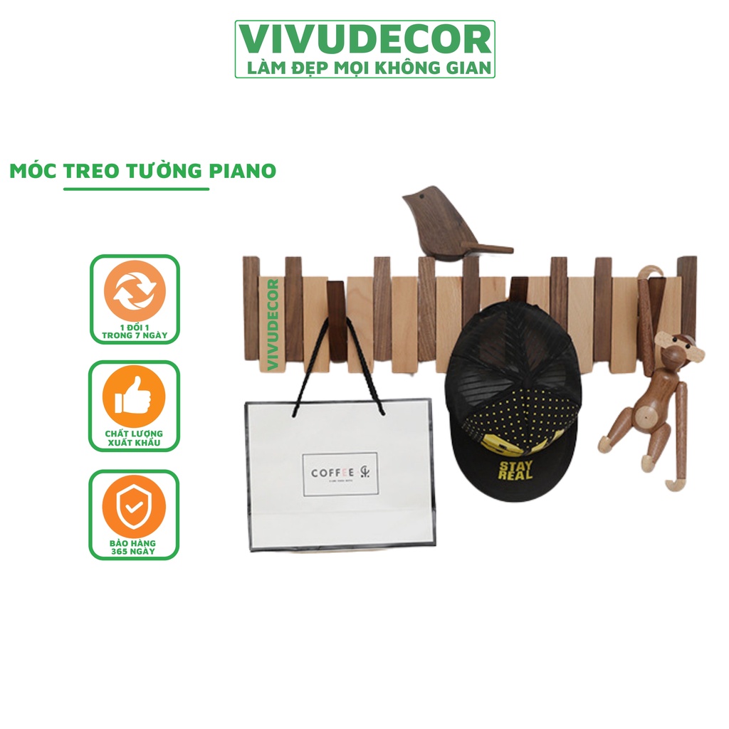 Móc treo tường Vivudecor Piano vừa dán vừa khoan - Móc treo quần áo vừa trang trí vừa móc treo đồ rất tiện ích.