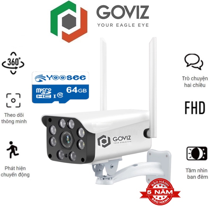 Camera wifi Goviz 2 râu 8 LED 5.0Mpx FULL HD Siêu nét góc rộng chuyên dụng ngoài trời Đàm thoại 2 chiều BH 5 năm