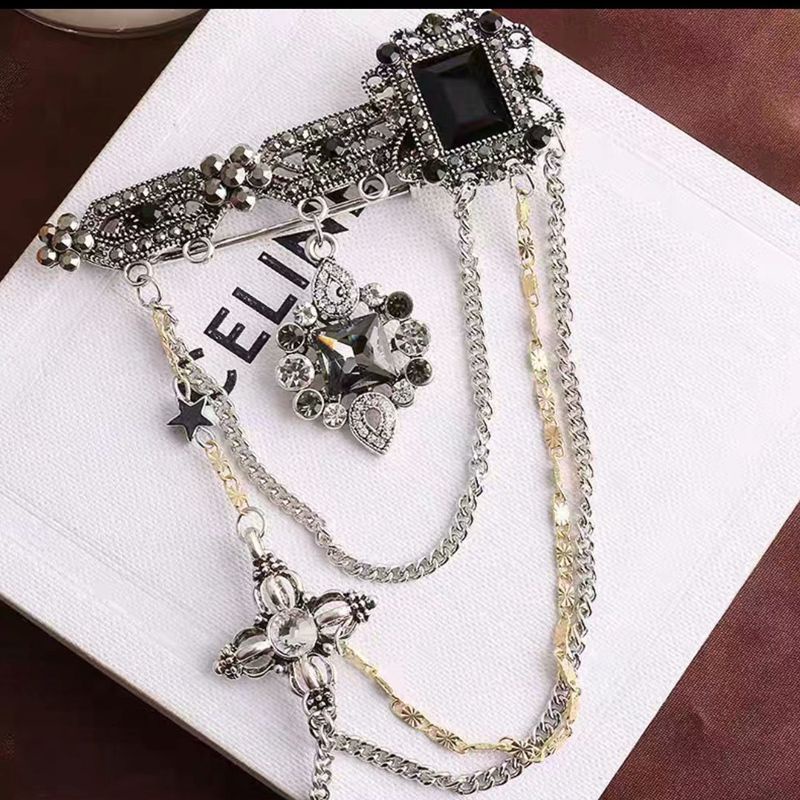 Ghim Cài Áo Dây Xích Tua Rua Đính Đá Phong Cách Baroque Châu Âu