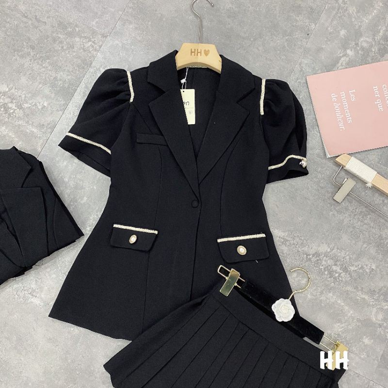 S7101 Set vest tiểu thư, phối viền tay túi, vest dáng dài phối chân váy xếp ly, hottrend cho mùa thu đông, hàng cao cấp | BigBuy360 - bigbuy360.vn