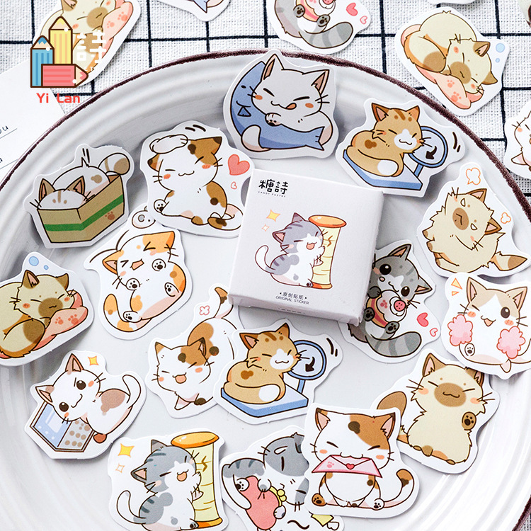 Set 50 Sticker Dán Trang Trí Hình Mèo Con Xinh Xắn