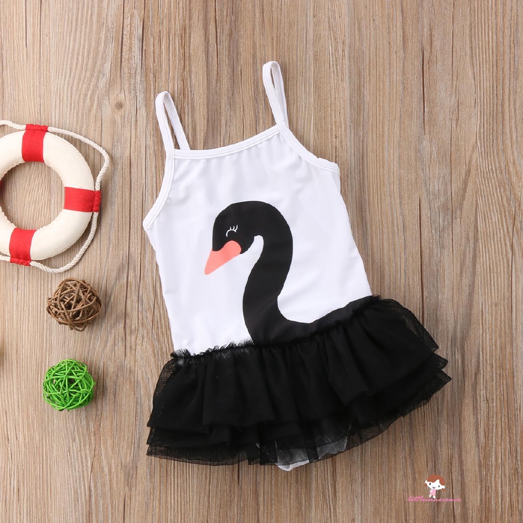 ❤XZQ-Swan Baby Girl Swimwear Swimsuit Tulle Tutu Beach Swimming One-piece Bikini