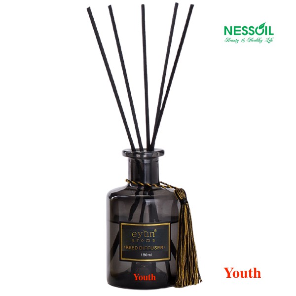 Bộ tinh dầu nước hoa thơm phòng Eyun hương Youth gồm 1 chai tinh dầu 180ml + 1 bộ que khuếch tán màu đen