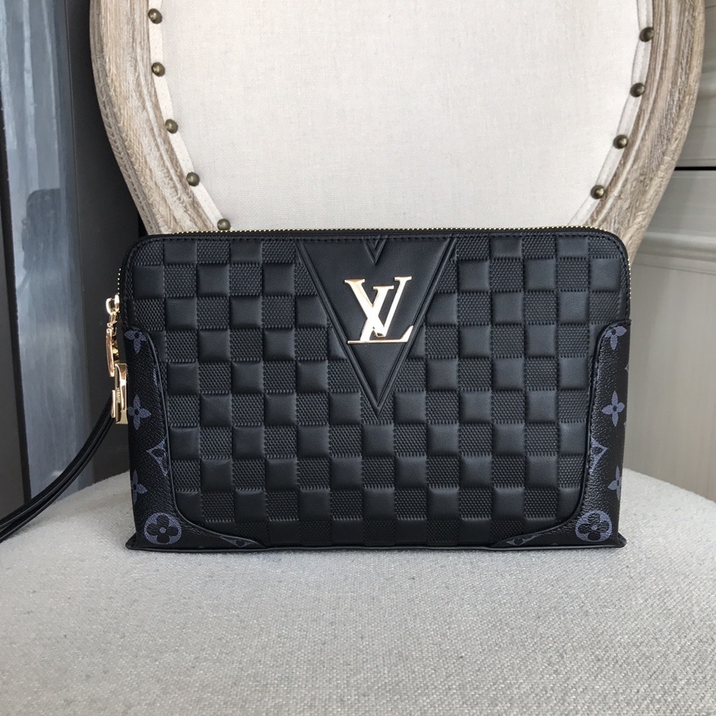 LV Men's Password Lock Clutch Da bê và da bò nhập khẩu Ý nguyên bản hàng đầu 183LX-2100269