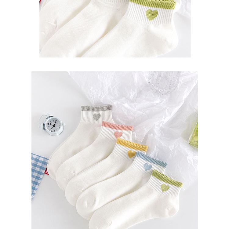 Vớ tất trắng cổ trung hình trái tim viền màu cổ chân