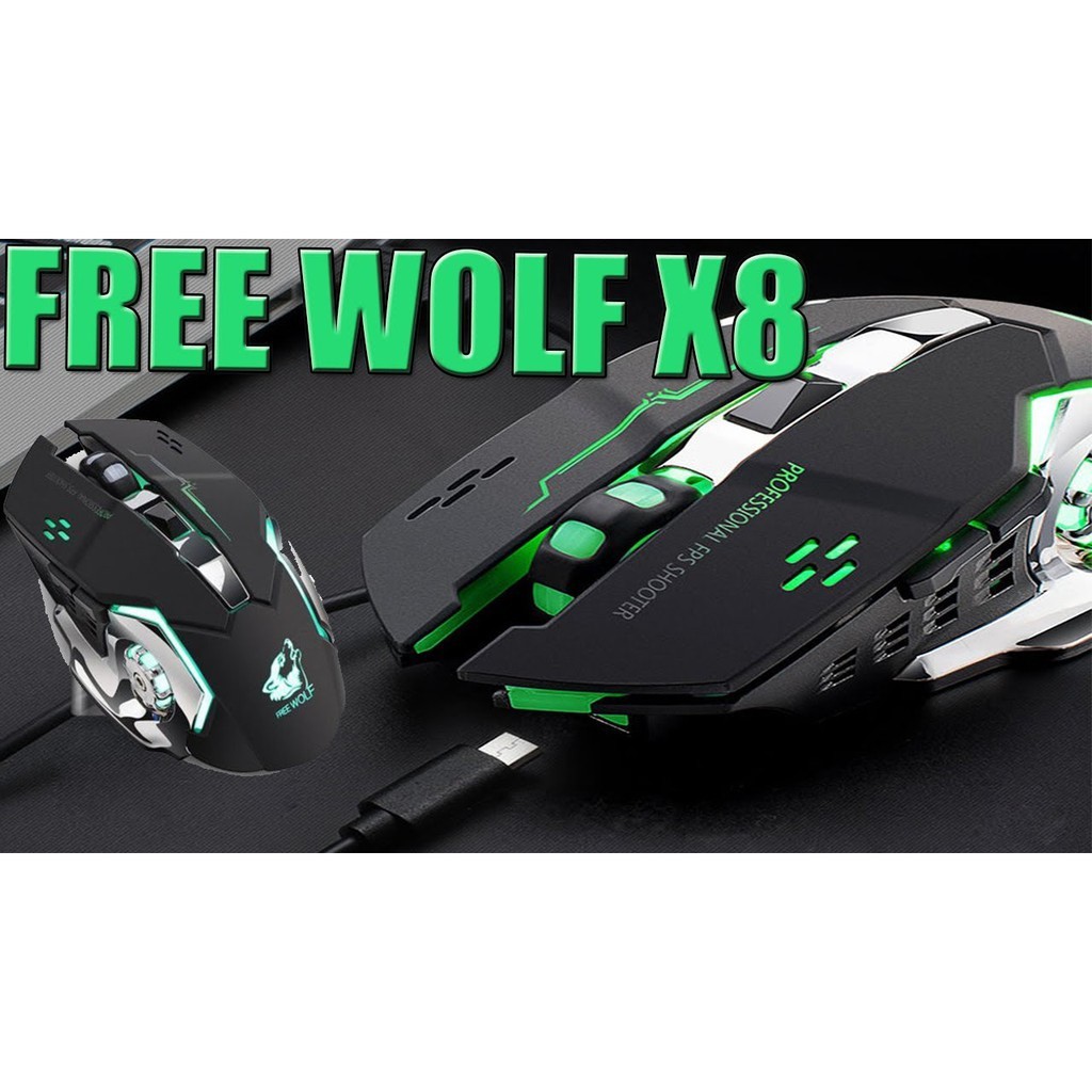 CHUỘT KHÔNG DÂY CHUYÊN GAME FREE WOLF X8 PRO CÓ THỂ SẠC PIN  Wireless 2.4GHz VỚI LED TỰ ĐỘNG ĐỔI MÀU