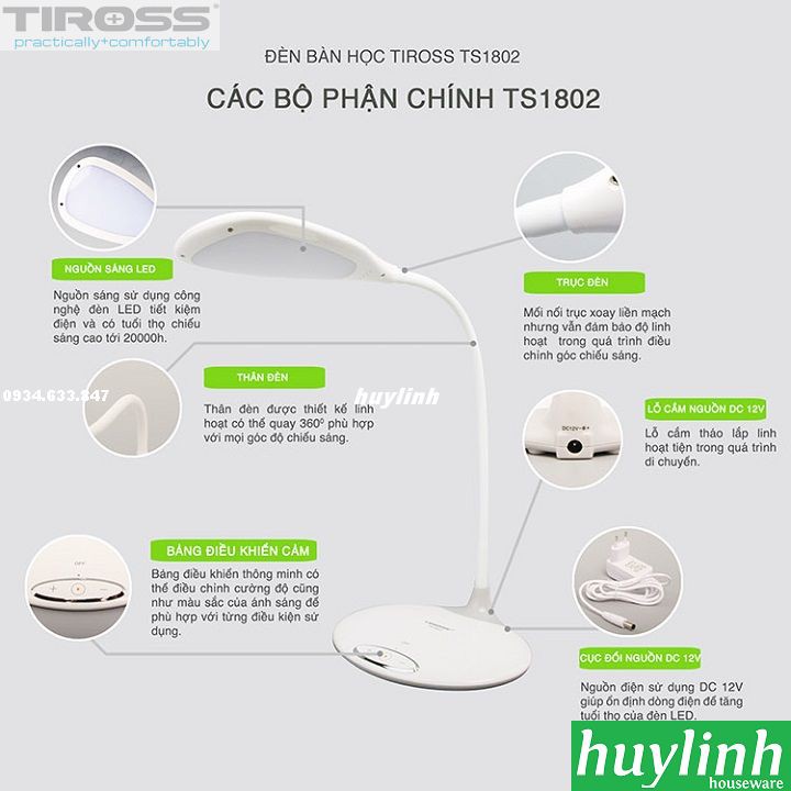 Freeship Đèn bàn LED chống cận Tiross TS1802