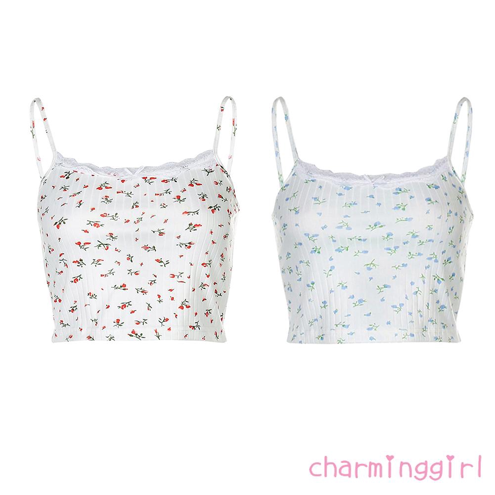 Áo dây in họa tiết phối ren thời trang gợi cảm cho nữ